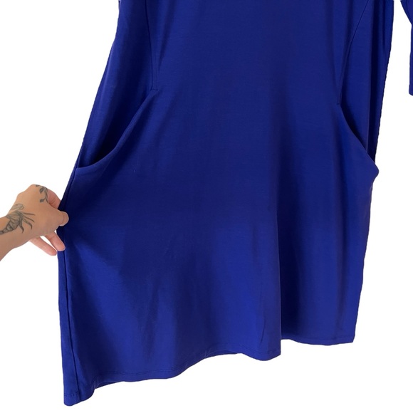 Eileen Fisher Cobalt Blue V-neck A-line Knee Length Jersey Knit Dress Size M - Picture 5 of 10